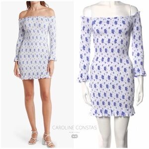 NWOT - Caroline Constas White and Blue Floral Tilly Dress (XL)
